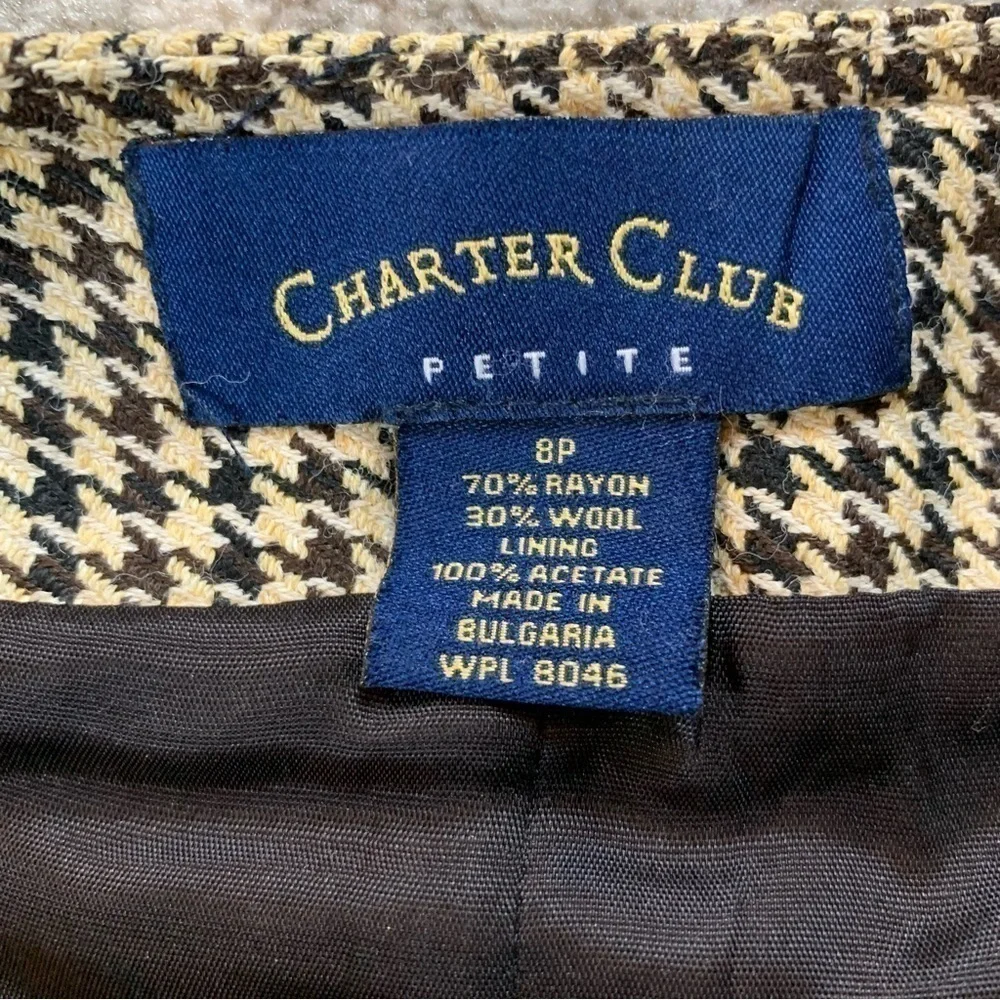 Charter Club Tan Houndstooth Rayon Wool Blend Pencil Skirt